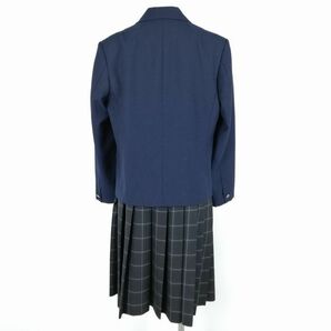 1円 ブレザー チェックスカート リボン 上下4点セット 165A 大きいサイズ 冬物 女子 学生服 大分情報科学高校 紺 制服 中古 ランクC NA2647の画像2