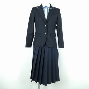 1円 ブレザー チェックスカート 紐タイ 上下4点セット 150A 冬物 女子 学生服 福岡市立中学標準服 紺 制服 中古 ランクC NA3379の画像1