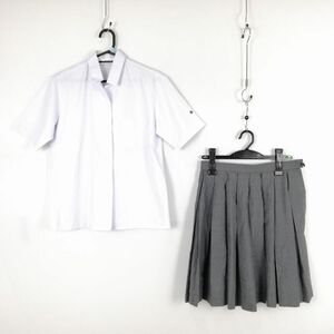 1円 ブラウス スカート 上下2点セット M 大きいサイズ 夏物 女子 学生服 中学 高校 白 制服 中古 ランク:C EY6113