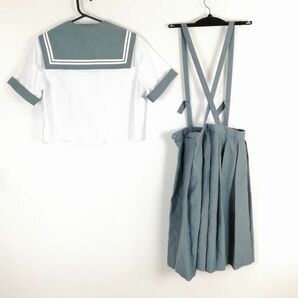 1円 セーラー服 スカート スカーフ 上下3点セット 大きいサイズ 夏物 白2本線 女子 学生服 中学 高校 白 制服 中古 ランク:C EY3469の画像2