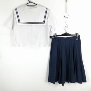 1円 セーラー服 スカート 上下3点セット 大きいサイズ 夏物 青2本線 女子 学生服 長崎大村市立郡中学 白 制服 中古 ランク:C EY3470の画像2