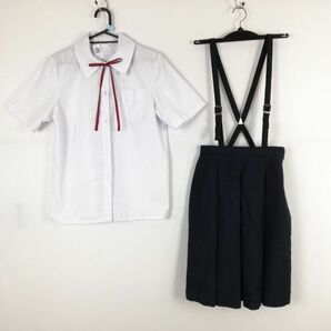 1円 ブラウス スカート 紐タイ 上下3点セット 夏物 女子 学生服 中学 高校 白 制服 中古 ランク:C EY6112の画像1