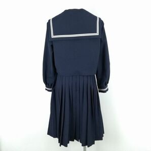 1円 セーラー服 スカート スカーフ 上下3点セット 160B 大きいサイズ 冬物 白2本線 女子 学生服 中学 高校 紺 制服 中古 ランクC NA3235の画像2