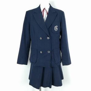 1円 ブレザー ベスト スカート 紐タイ 上下5点セット 指定 冬物 女子 学生服 神奈川五領台高校 紺 制服 中古 ランクC NA2770の画像1