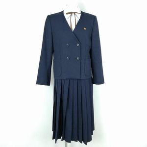 1円 イートン スカート 紐タイ 上下4点セット ELLE 冬物 女子 学生服 高知城北中学 紺 制服 中古 ランクC NA2130