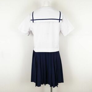 1円 セーラー服 スカート スカーフ 上下3点セット 170A カンコー 夏物 青1本線 女子 学生服 中学 高校 白 制服 中古 ランクC NA2377の画像2