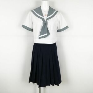 1円 セーラー服 スカート ネクタイ 上下3点セット 夏物 白1本線 女子 学生服 熊本芦北田浦中学 白 制服 中古 ランクC NA2415