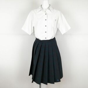 1円 ブラウス チェックスカート 上下2点セット L 大きいサイズ 夏物 女子 学生服 中学 高校 白 制服 中古 ランクC NA1993