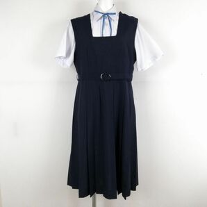 1円 ジャンパースカート 紐タイ 165A バスト94 ウエスト82 夏物 女子 学生服 中学 高校 紺 制服 中古 ランクB NA1486の画像1