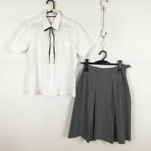 1円 ブラウス スカート 紐タイ 上下3点セット 160A 夏物 女子 学生服 中学 高校 白 制服 中古 ランク:C EY6878