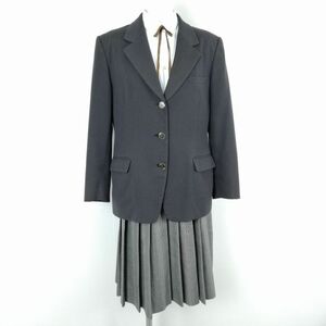 1円 ブレザー チェックスカート 紐タイ 上下4点セット 大きいサイズ 冬物 女子 学生服 東京富士森高校 グレー 制服 中古 ランクC NA2769