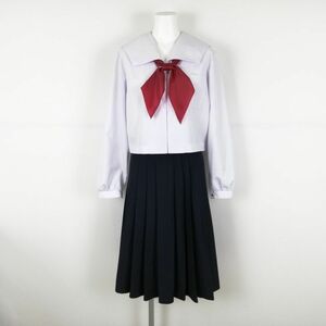 1円 セーラー服 スカート スカーフ 上下3点セット LL 大きいサイズ 中間服 女子 学生服 中学 高校 白 制服 中古 ランクC NA1864