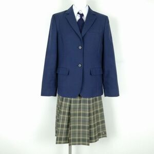 1円 ブレザー チェックスカート ネクタイ 上下4点セット 冬物 女子 学生服 中学 高校 紺 制服 中古 ランクC NA2692