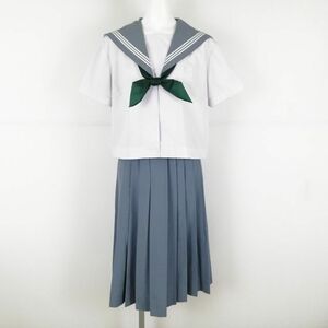 1円 セーラー服 スカート スカーフ 上下3点セット 大きいサイズ 特大 夏物 白3本線 女子 学生服 中学 高校 白 制服 中古 ランクC NA2642