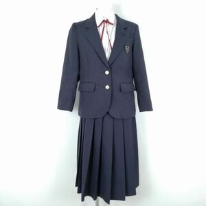 1円 ブレザー スカート 紐タイ 上下4点セット 指定 155A 冬物 女子 学生服 東京日野第一中学 紺 制服 中古 ランクC NA2791