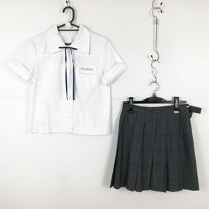 1円 ブラウス ミニスカート 紐タイ 上下3点セット 夏物 女子 学生服 静岡愛鷹中学 白 制服 中古 ランク:C EY7021