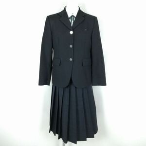 1円 ブレザー スカート 紐タイ 上下4点セット カンコー 冬物 女子 学生服 岡山京山中学 紺 制服 中古 ランクC NA3082