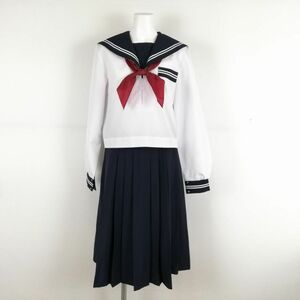 1円 セーラー服 スカート スカーフ 上下3点セット 大きいサイズ 中間服 白2本線 女子 学生服 中学 高校 白 制服 中古 ランクC NA1250