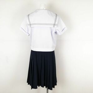 1円 セーラー服 スカート スカーフ 上下3点セット 165A 夏物 グレー3本線 女子 学生服 兵庫山陽中学 白 制服 中古 ランクB NA1875の画像2