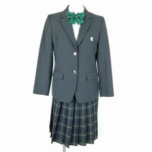 1円 ブレザー チェックスカート リボン 上下4点セット M トンボ 冬物 女子 学生服 中学 高校 グレー 制服 中古 ランクB NA3178