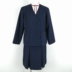 1円 イートン スカート 紐タイ 上下4点セット L 大きいサイズ 冬物 女子 学生服 中学 高校 紺 制服 中古 ランクC NA2110