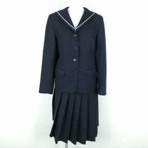 1円 セーラー服 スカート 上下2点セット 170A カンコー 冬物 白1本線 女子 学生服 中学 高校 紺 制服 中古 ランクC NA3675