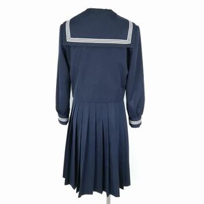 1円 セーラー服 ジャンパースカート スカーフ 上下3点セット 冬物 白3本線 女子 学生服 高知商業高校 紺 制服 中古 ランクC NA3202の画像2