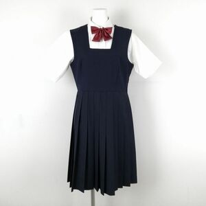 1円 ジャンパースカート リボン バスト88 ウエスト74 夏物 女子 学生服 中学 高校 紺 制服 中古 ランクC NA3187