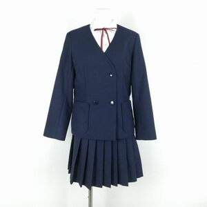 1円 イートン ミニスカート 紐タイ 上下4点セット 冬物 女子 学生服 中学 高校 紺 制服 中古 ランクC NA2289