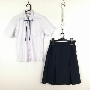 1円 ブラウス スカート 紐タイ 上下3点セット M トンボ 夏物 女子 学生服 中学 高校 白 制服 中古 ランク:C EY7647