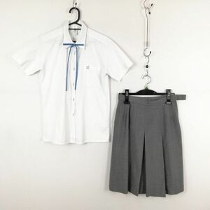 1円 ブラウス スカート 紐タイ 上下3点セット M 富士ヨット 夏物 女子 学生服 大阪上宮太子高校 白 制服 中古 ランク:C EY7623