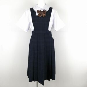 1円 ジャンパースカート リボン 155 ウエスト70 トンボ 夏物 女子 学生服 中学 高校 制服 中古 ランクB NA3189