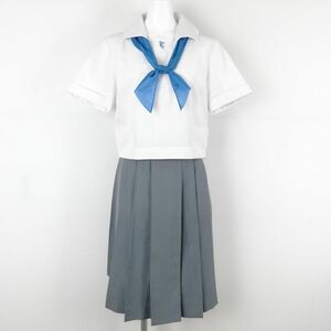 1円 セーラー服 スカート スカーフ 上下3点セット 夏物 女子 学生服 大分竹田高校 白 制服 中古 ランクC NA2703