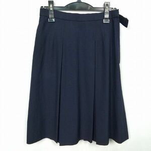 1円 スクールスカート 夏物 w66-丈55 紺 中学 高校 プリーツ 学生服 制服 女子 中古 HK7224