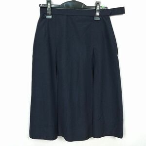 1円 スクールスカート 夏物 w66-丈61 紺 中学 高校 プリーツ 学生服 制服 女子 中古 HK7235