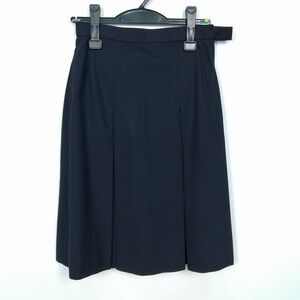 1円 スクールスカート 夏物 w66-丈58 紺 中学 高校 プリーツ 学生服 制服 女子 中古 HK6947