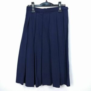 1円 スクールスカート 夏物 w60-丈68 紺 中学 高校 プリーツ 学生服 制服 女子 中古 HK7142