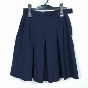 1円 スクールスカート 冬物 w66-丈50 紺 中学 高校 プリーツ 学生服 制服 女子 中古 HK7158