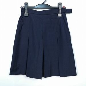 1円 スクールスカート 夏物 w63-丈47 紺 中学 高校 プリーツ 学生服 制服 女子 中古 HK7196