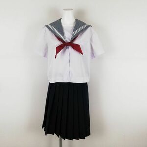 1円 セーラー服 スカート スカーフ 上下3点セット 大きいサイズ 夏物 白3本線 女子 学生服 中学 高校 白 制服 中古 ランクC NA2825