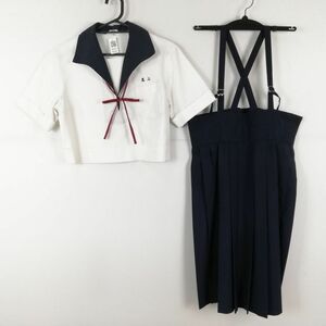 1円 セーラー服 スカート 紐タイ 上下3点セット 夏物 女子 学生服 熊本工業高校 白 制服 中古 ランクC NA3925