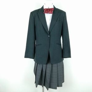 1円 ブレザー チェックスカート リボン 上下4点セット 4LL 大きいサイズ カンコー 冬物 女子 学生服 中学 高校 緑 中古 ランクC NA3632