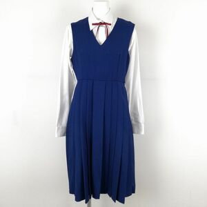 1円 ジャンパースカート 紐タイ バスト88 ウエスト70 冬物 女子 学生服 中学 高校 花紺 制服 中古 ランクC NA3372