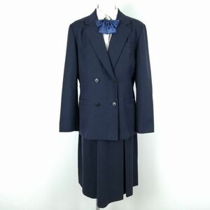 1円 ブレザー スカート リボン 上下4点セット 170A 大きいサイズ 富士ヨット 冬物 女子 学生服 宮崎福島高校 紺 制服 中古 ランクC NA3366