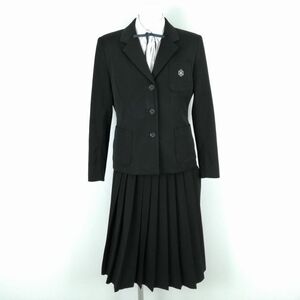 1円 ブレザー スカート 紐タイ 上下4点セット 冬物 女子 学生服 高知追手前高校 黒 制服 中古 ランクC NA3262