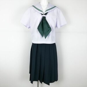 1 jpy sailor suit skirt scarf top and bottom 3 point set 170A large size summer thing green 2 ps line woman school uniform middle . high school white uniform used rank C NA2741