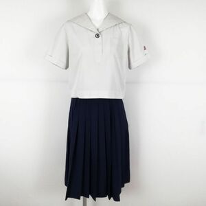 1円 セーラー服 スカート 上下2点セット 大きいサイズ 夏物 女子 学生服 鹿児島玉龍中学高校 白 制服 中古 ランクC NA2608