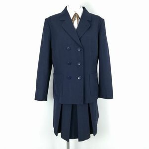 1円 ブレザー スカート 紐タイ 上下4点セット 大きいサイズ 冬物 女子 学生服 中学 高校 紺 制服 中古 ランクC NA2789