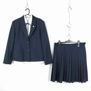 1円 ブレザー スカート 紐タイ 上下4点セット 指定 大きいサイズ 冬物 女子 学生服 徳島名西高校 紺 制服 中古 ランクB NA3589