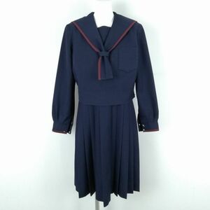 1円 セーラー服 ジャンパースカート 上下2点セット 冬物 赤1本線 女子 学生服 中学 高校 紺 制服 中古 ランクC NA3578